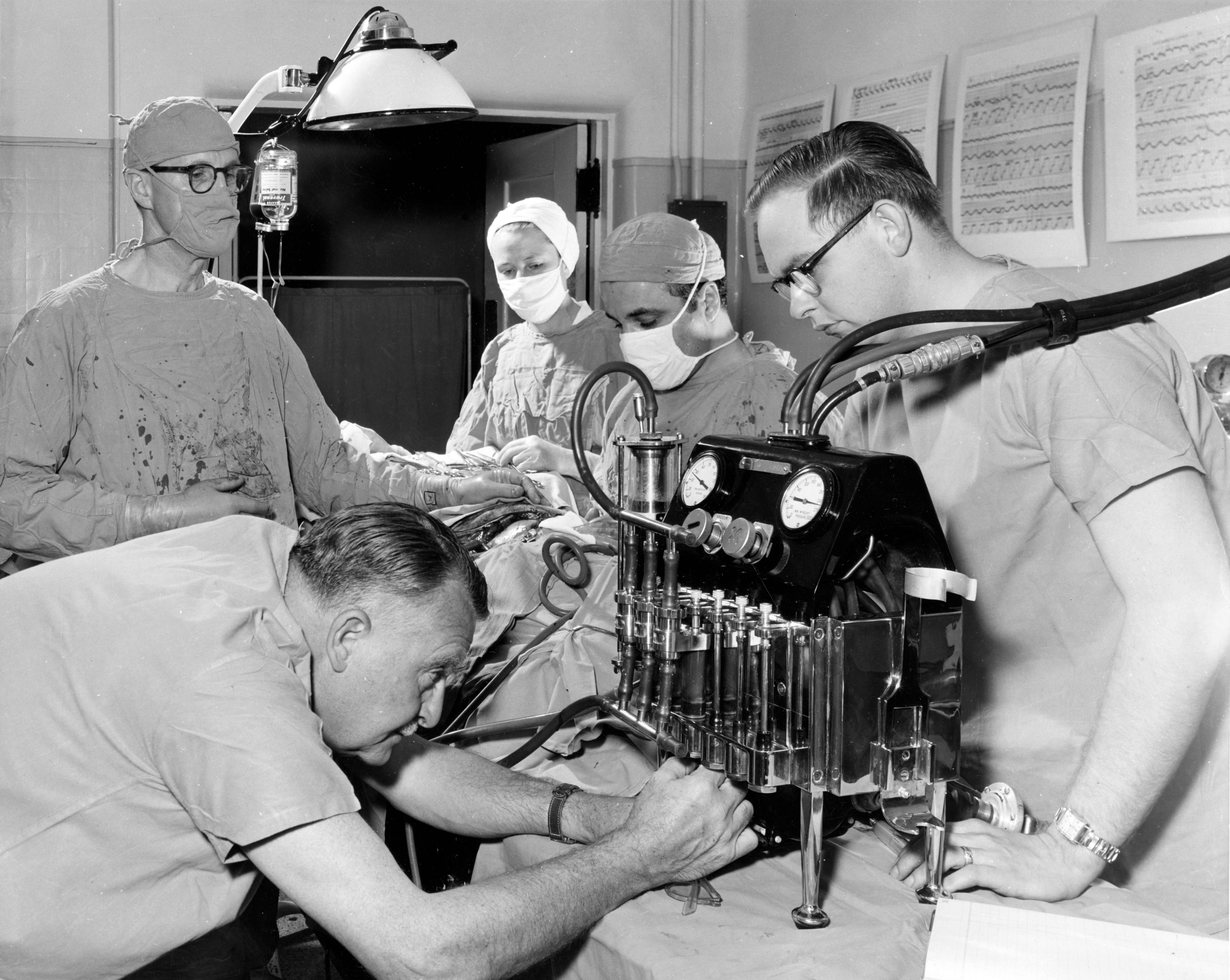 r. Forest Dewey Dodrill became the first surgeon to use a mechanical heart pump on a patient.
